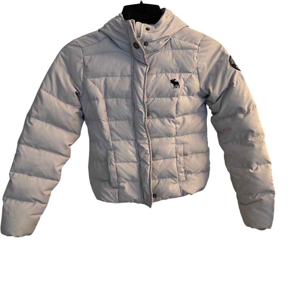 Abercrombie &Fitch Jacket Kids M Light Gray Puffer‎ Hooded Full Zip